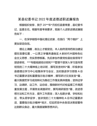 纪委书记2022年度述德述职述廉报告