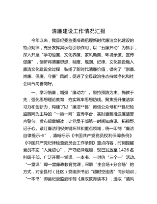 纪委监委清廉建设工作情况汇报