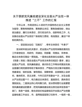 狠抓党风廉政建设深化全面从严治党一体推进“三不”工作总结汇报