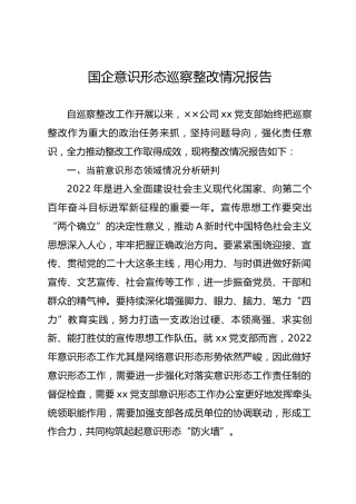 国企公司意识形态巡察整改情况报告
