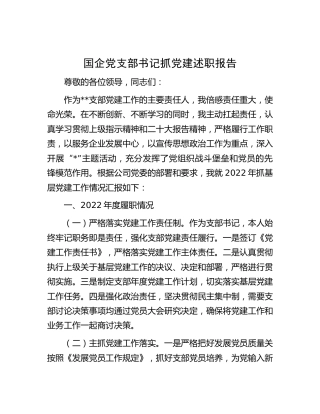 国企公司党支部书记抓党建述职报告3800字