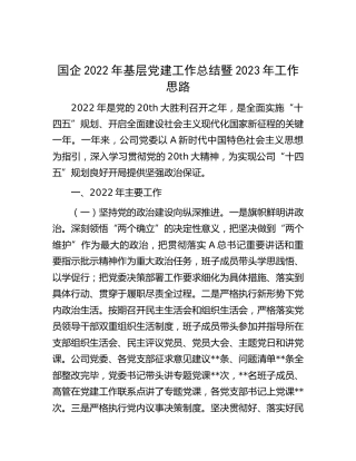 国企公司2022年基层党建工作总结暨2023年工作思路4000字