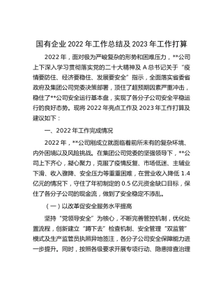 国企公司2022年工作总结及2023年工作打算