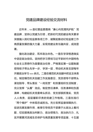 纪委监委党建品牌建设经验交流