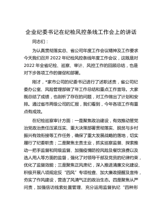公司纪委书记在纪检风控条线工作会上的讲话
