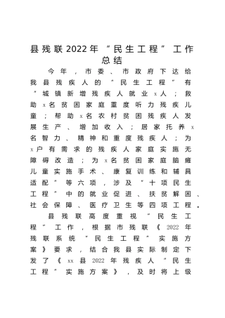 残联2022年“民生工程”工作总结