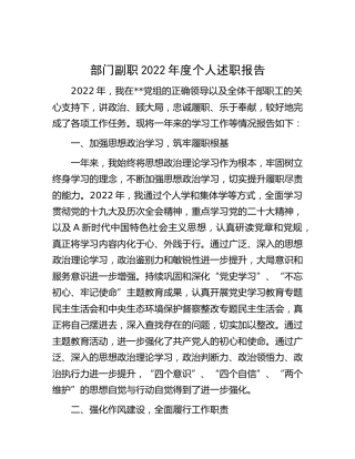 部门副职2022年度个人述职报告2600字