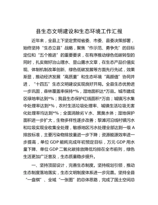 县生态文明建设和生态环境工作汇报