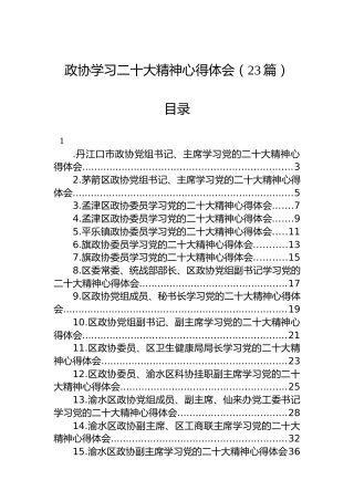 x大心得体会、研讨发言23篇（政协、政协委员）（盛会）
