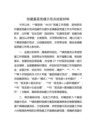 创建基层党建示范点经验材料（乡镇）