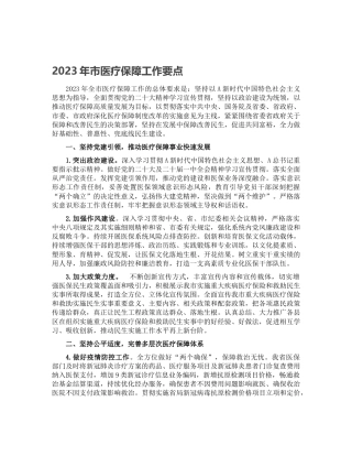 2023年市医疗保障工作要点（医保）