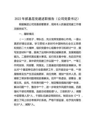 2022年抓基层党建述职报告（公司2000字）