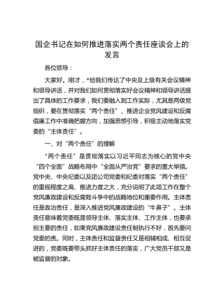 国企书记在如何推进落实两个责任座谈会上的发言（公司）