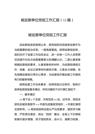 被巡察单位党组工作总结汇报合集12篇