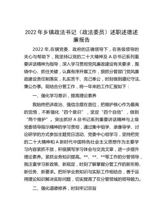 2022年乡镇政法书记（政法委员）述职述德述廉报告2400字