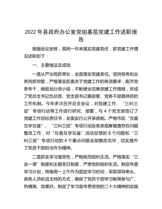 2022年县政府办公室党建工作述职报告