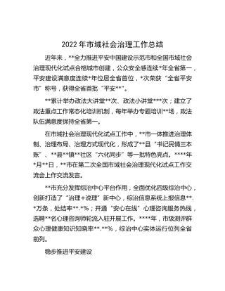 2022年市域社会治理工作总结