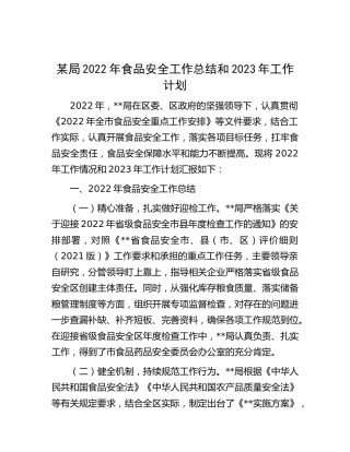 2022年食品安全工作总结和2023年工作计划