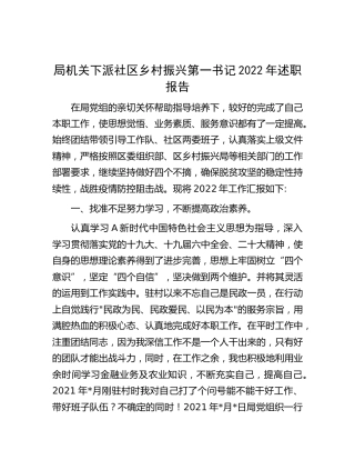 下派社区乡村振兴第一书记2022年述职报告