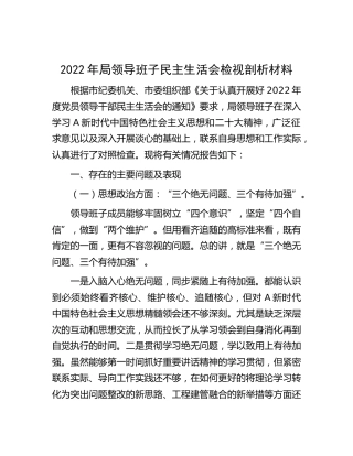 2022年领导班子民主生活会对照剖析4300字（三个）