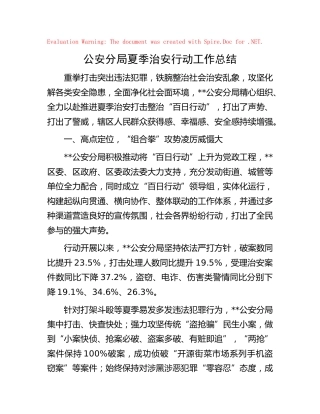 公安系统夏季治安百日行动工作总结