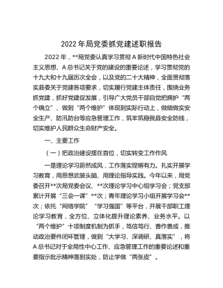 2022年局党委班子抓党建述职报告3300字