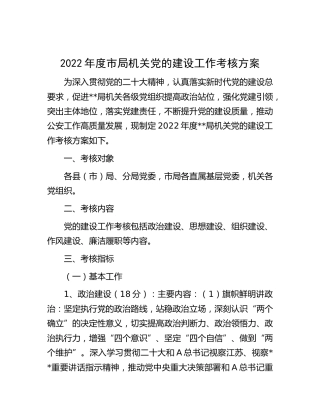 2022年机关党的建设工作考核方案（党建考核）