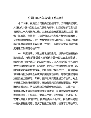 公司2022年党建工作总结4300字