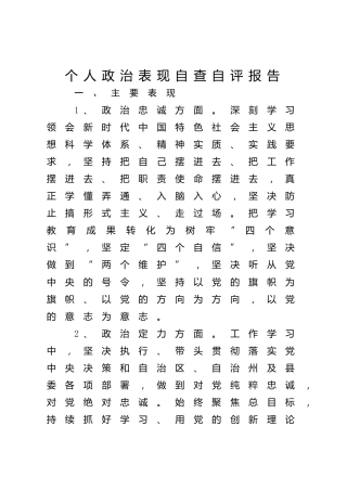 个人政治表现自查自评报告（政治画像）