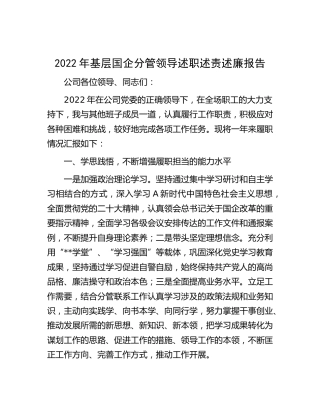 2022年国企公司分管领导述职述责述廉报告2000字