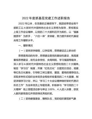 2022年度抓基层党建工作述职报告2500字