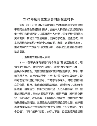 2022年度民主生活会个人对照检查3900字