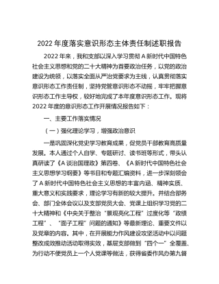2022年度落实意识形态主体责任制述职报告（意识形态总结）
