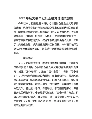 2022年度党委书记抓基层党建述职报告2300字