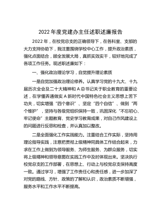 2022年度党建办主任述职述廉报告（学校）