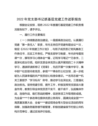 2022年党支部书记抓基层党建工作述职报告2400字