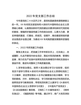 2022年党支部工作总结2500字