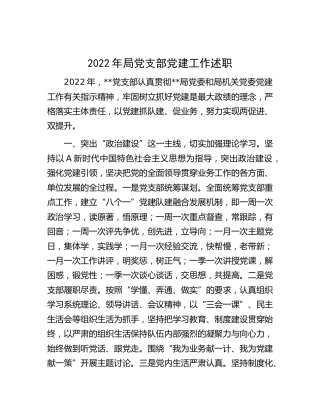 2022年党支部党建工作述职2800字