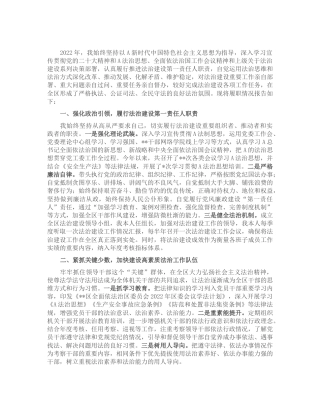 2022年党工委书记推进法治建设第一责任人述法报告