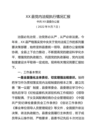 党内法规执行情况汇报