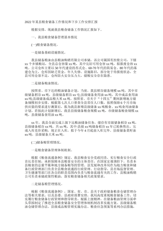 2022年某县粮食储备工作情况和下步工作安排汇报