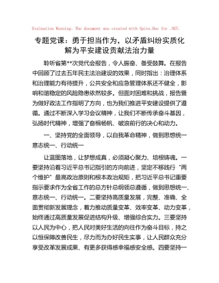 党课：勇于担当作为，以矛盾纠纷实质化解为平安建设贡献法治力量