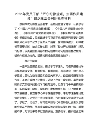 “严守纪律规矩，加强作风建设”组织生活会对照检查2100字