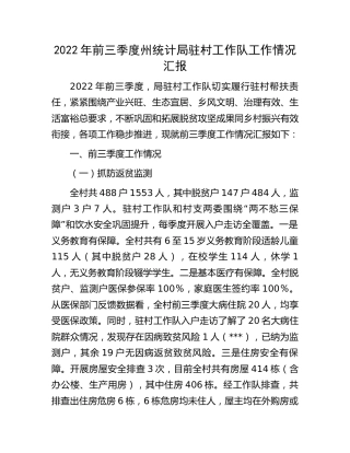 2022年驻村工作队工作情况汇报（统计）