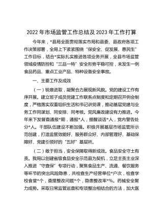 2022年市场监管工作总结汇报（简练版）