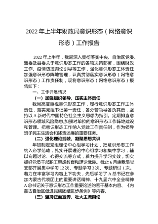 2022年上半年财政局意识形态（网络意识形态）工作报告