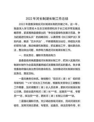 2022年河长制湖长制工作总结（县区）