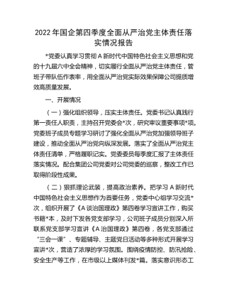 2022年国企公司第四季度全面从严治党主体责任落实情况报告