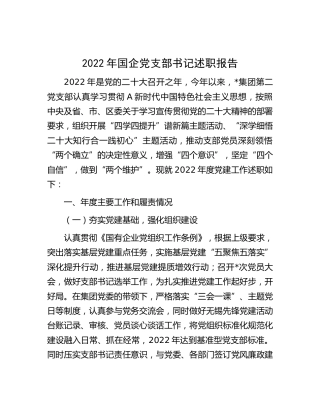 2022年国企公司党支部书记党建述职报告1800字