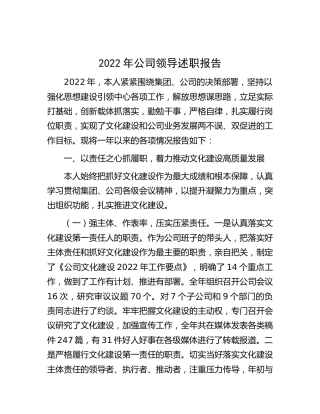 2022年公司领导述职报告3600字